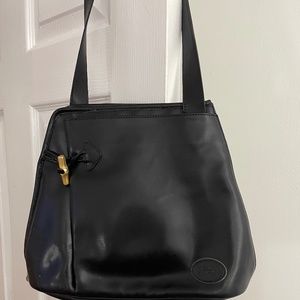 Longchamp Roseau Leather Bag with Toggle Black Double Strap Purse